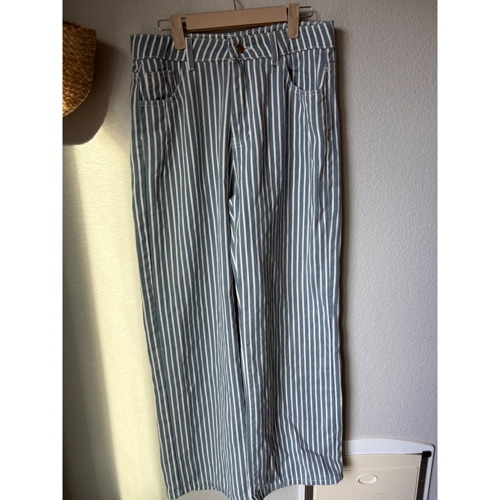 Vertical Stripe Wide Leg Denim High Rise